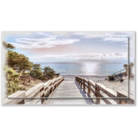 Lupia - Quadro moderno su Tela con Cornice stampata, NEWEXT 75x135 cm PONTILE SULLA SPIAGGIA LIGHT, stampa tela in cotone e cornice legno mdf, soggiorno, camera da letto, cucina, ufficio (1/4)