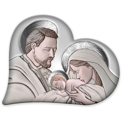 Lupia - Quadro Capezzale, Collezione HEART THE KISS CERAMIC GREY Sacra Famiglia, Stile Unico a forma di cuore per Ogni Arredamento, Made in Italy, Sospensione a Cordicella a Scomparsa, Grigio, 50x65 c
