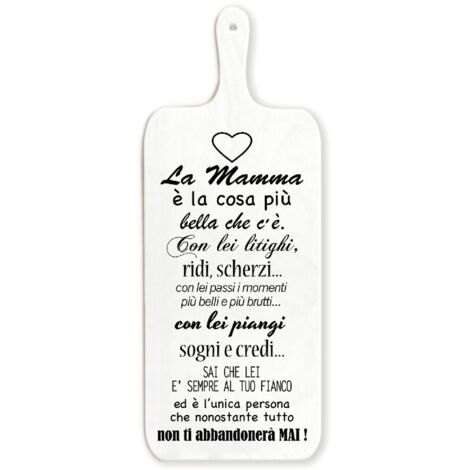 Lupia - Tagliere Decorativo LIGHT WHITE con manico in Legno 15x37 cm CUORE DI MAMMA Regalo per la festa della mamma, compleanno, anniversario, onomastico