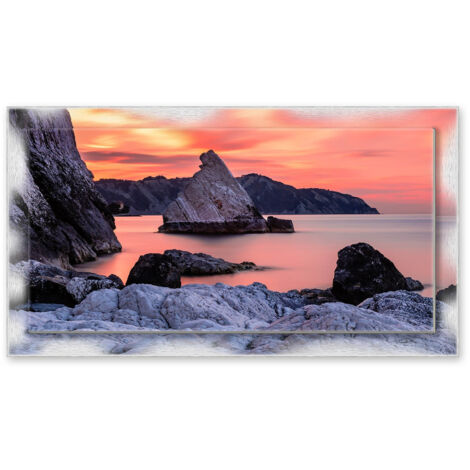 Lupia - Quadro moderno su Tela con Cornice stampata NEWEXT 75x135 cm, paesaggi localismi italiani, per casa soggiorno capezzale camera da letto hotel ufficio, ANCONA TRAMONTO BAIA DI PORTONOVO (1/4)