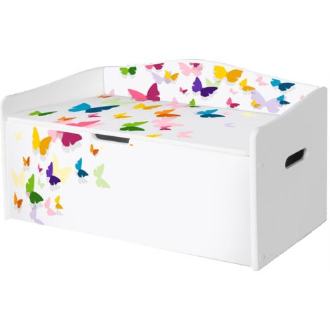 Baule portagiochi in legno per bambini con stampa organizer con farfalle L68xP28xH40 cm BUTTERFLIES