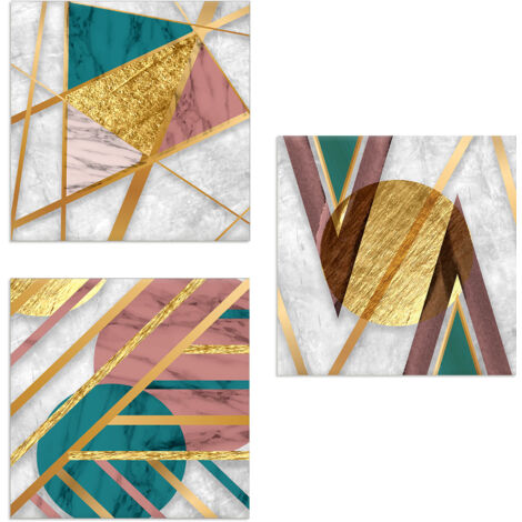 Lupia - Set 3 Quadri su Tela, 57x57 cm, Stampe Artistiche Geometriche GEOMETRIES 1, Colori Vividi, Pronto da Appendere, Telaio in Legno Ecologico, Decorazione per Soggiorno, Camera, Cucina, Ufficio (1/4)