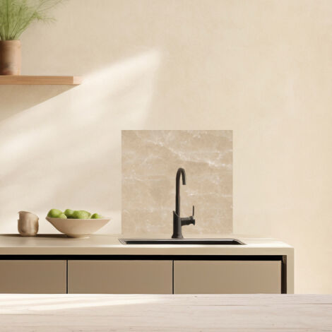 Lupia Pannello Paraschizzi Schienale Cucina con decorazione stampata, MARMO BEIGE, in Alluminio composito, Facile da applicare, Lavabile Ignifugo Resistente all'Acqua 60xH62,5 cm