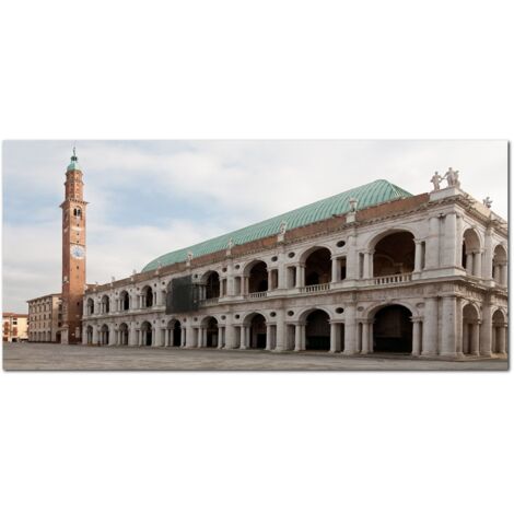 Lupia - Quadro moderno su Tela Canvas DEEP 65X143 cm, con paesaggi e localismi italiani, per casa, soggiorno, capezzale camera da letto, hotel, ufficio, VICENZA - BASILICA (1/4)
