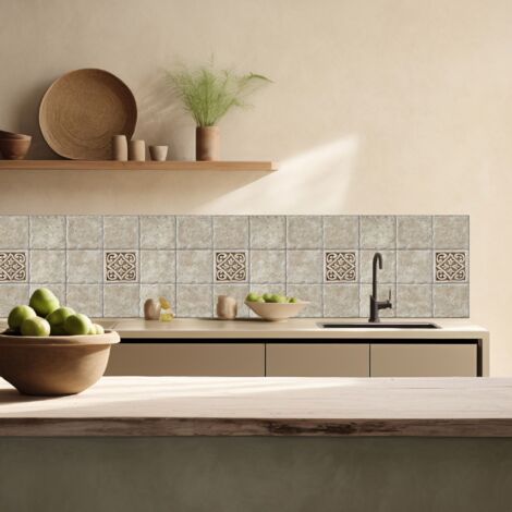 Lupia Pannello Paraschizzi Schienale Cucina con decorazione stampata, TILES BROWN CLASSIC, in Alluminio composito, Facile da applicare, Lavabile Ignifugo Resistente all'Acqua 260xH62,5 cm