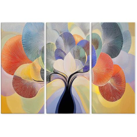 Lupia - GRANDE QUADRO Moderno 3 Pezzi TREE GRAND LEAVES, Stampa su Tela poliestere 122x180 cm, Albero della Vita colorato, Pronto da Appendere, Decorazione per Soggiorno, camera da letto e Ufficio