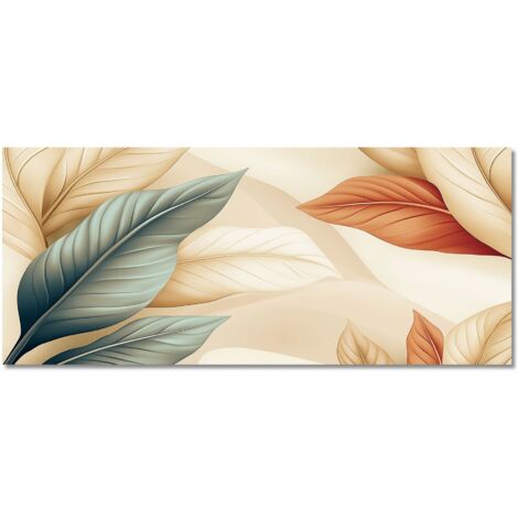 Lupia - Quadro moderno Canvas World LEAVES IA 2, Stampa su Tela PVC, Telaio in Fibra di Legno, Foglie toni caldi, 52x122 cm, per soggiorno capezzale camera da letto, ufficio