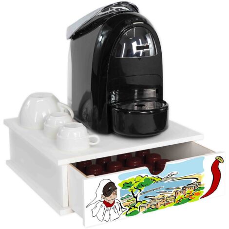 Lupia - Contenitore Porta Capsule e Cialde caffè Cassetto ORGANIZER White NAPOLI CARTOON 33x33 cm in legno per casa, cucina, angolo bar ufficio
