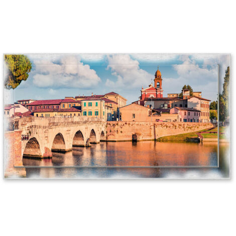 Lupia - Quadro moderno su Tela con Cornice stampata NEWEXT 75x135 cm, paesaggi localismi italiani, per casa soggiorno capezzale camera da letto hotel ufficio, RIMINI PONTE DI TIBERIO (1/4)