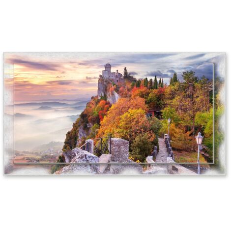 Lupia - Quadro moderno su Tela con Cornice stampata NEWEXT 75x135 cm, paesaggi localismi italiani, per casa soggiorno capezzale camera da letto hotel ufficio, RIMINI PANORAMA SAN MARINO (1/4)