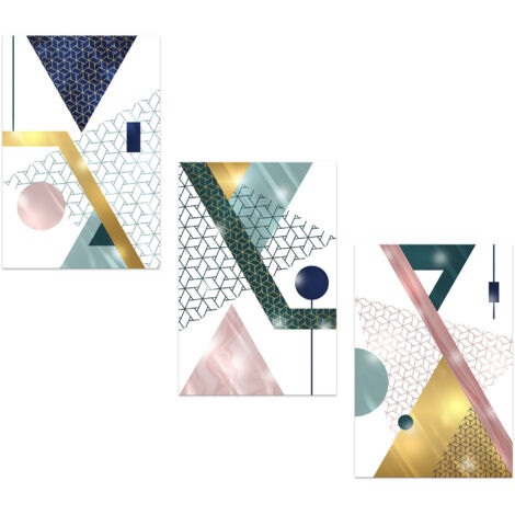 Lupia - Set 3 Quadri Moderni MONDIE' GEOMETRIES 3 con Stampa Alta Definizione, Lamina Argento o Oro, Adatti a Soggiorno e Camera, Made in Italy, 31x46 cm, poster su Legno (1/4)