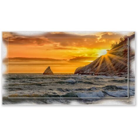 Lupia - Quadro moderno su Tela con Cornice stampata NEWEXT 75x135 cm, paesaggi localismi italiani, per casa soggiorno capezzale camera da letto hotel ufficio, ANCONA ALBA SPIAGGIA LA VELA PORTONOVO (1/4)