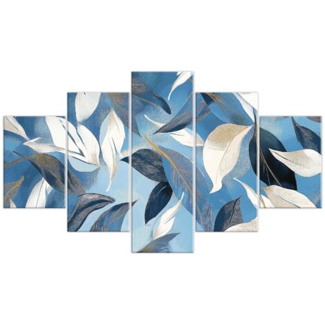 Lupia - Quadro Moderno VOGUE 66x115 cm SKY LEAVES a 5 Pezzi, Stampe Artistiche modulari e Digitali, Pannelli in Legno Ecologico MDF, Pronti per Appendere, Soggiorno e Camera da letto, Ufficio