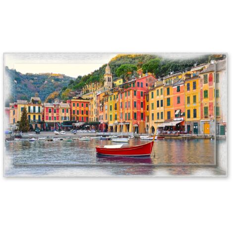 Lupia - Quadro moderno su Tela con Cornice stampata NEWEXT 75x135 cm, paesaggi localismi italiani, per casa soggiorno capezzale camera da letto hotel ufficio, GENOVA COSTA (1/4)