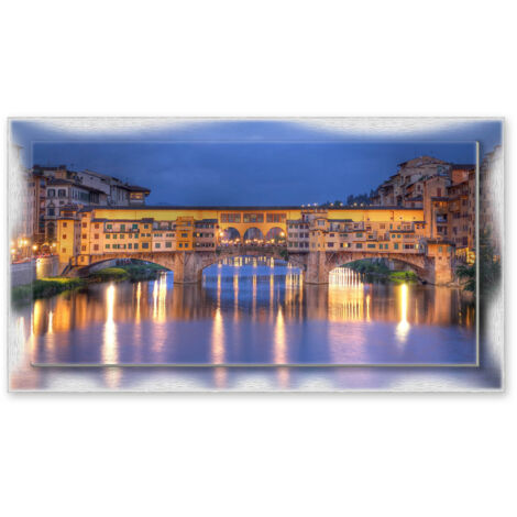 Lupia - Quadro moderno su Tela con Cornice stampata NEWEXT 75x135 cm, paesaggi localismi italiani, per casa soggiorno capezzale camera da letto hotel ufficio, FIRENZE PONTE VECCHIO TWILIGHT (1/4)