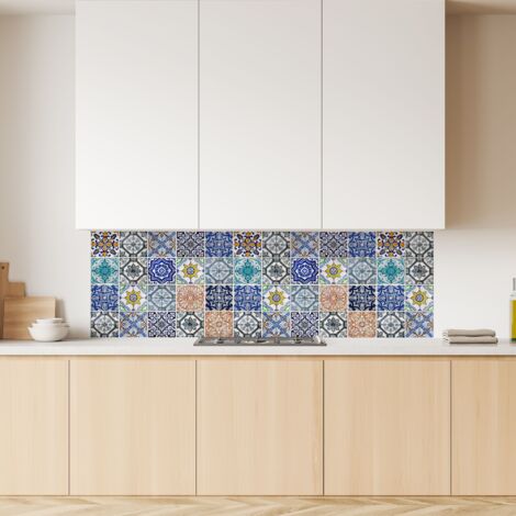 Lupia Pannello Paraschizzi Schienale Cucina con decorazione stampata, MAIOLICA SICILIANA, in Alluminio composito, Facile da applicare, Lavabile Ignifugo Resistente all'Acqua 180xH62,5 cm