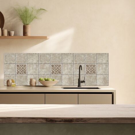 Lupia Pannello Paraschizzi Schienale Cucina con decorazione stampata, TILES BROWN CLASSIC, in Alluminio composito, Facile da applicare, Lavabile Ignifugo Resistente all'Acqua 180xH62,5 cm