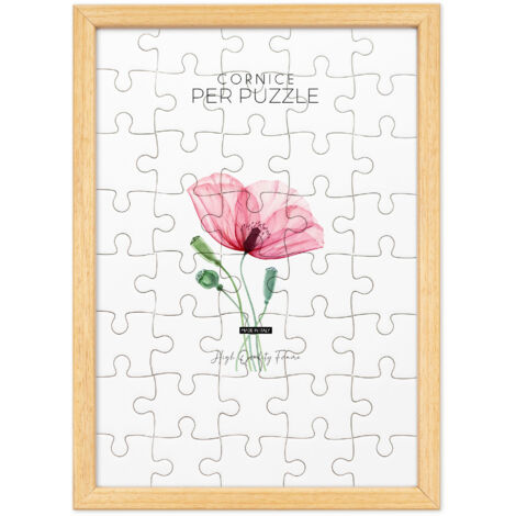 Lupia - Cornice per Puzzle Optical Naturale da parete in Legno, protezione frontale in Acrilico Trasparente, Adatta e Compatibile con Formati Vari di dimensioni, pezzi e tessere 60x85 cm