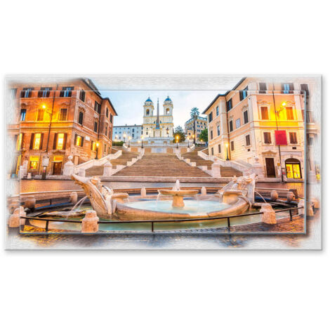 Lupia - Quadro moderno su Tela con Cornice stampata NEWEXT 75x135 cm, paesaggi localismi italiani, per casa soggiorno capezzale camera da letto hotel ufficio, ROMA PIAZZA DI SPAGNA (1/4)