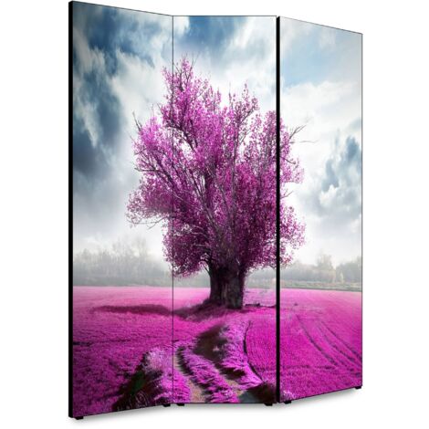 Lupia - Separe' per interni, Divisorio 135,6 x H 176 x P 3,1 cm ALBERO SOLITARIO VIOLET paravento 3 Ante in legno con Tele stampate fronte retro Soggetto unico (1/4)