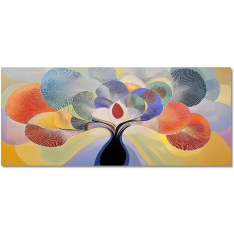 Lupia - Quadro moderno Canvas World TREE GRAND LEAVES, Stampa su Tela PVC, Telaio in Fibra di Legno, Albero della vita, 52x122 cm, per soggiorno capezzale camera da letto, ufficio