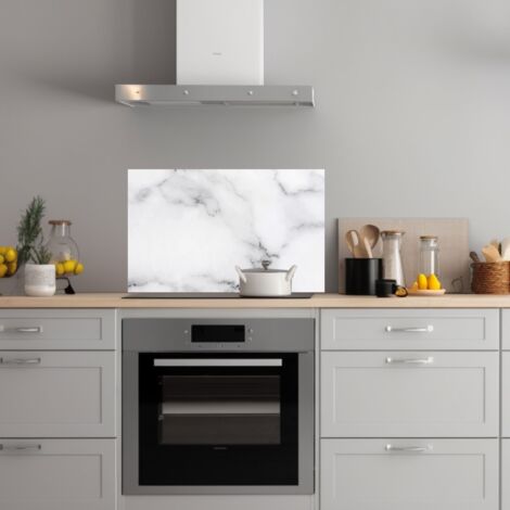 Lupia Pannello Paraschizzi Schienale Cucina con decorazione stampata, MARMO WHITE, in Alluminio composito, Facile da applicare, Lavabile Ignifugo Resistente all'Acqua 90xH62,5 cm