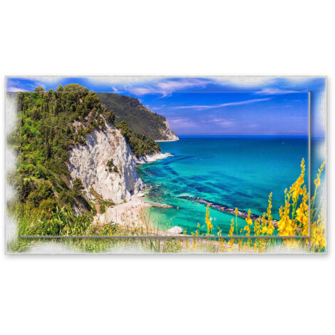 Lupia - Quadro moderno su Tela con Cornice stampata NEWEXT 75x135 cm, paesaggi localismi italiani, per casa soggiorno capezzale camera da letto hotel ufficio, ANCONA COSTA DEL CONERO (1/4)
