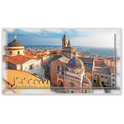 Lupia - Quadro moderno su Tela con Cornice stampata NEWEXT 75x135 cm, paesaggi localismi italiani, per casa soggiorno capezzale camera da letto hotel ufficio, BERGAMO SANTA MARIA MAGGIORE (1/4)