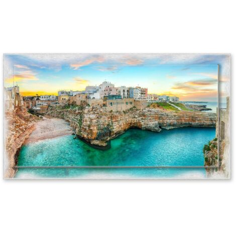 Lupia - Quadro moderno su Tela con Cornice stampata NEWEXT 75x135 cm, paesaggi localismi italiani, per casa soggiorno capezzale camera da letto hotel ufficio, PUGLIA BASTIONE DI SANTO STEFANO (1/4)