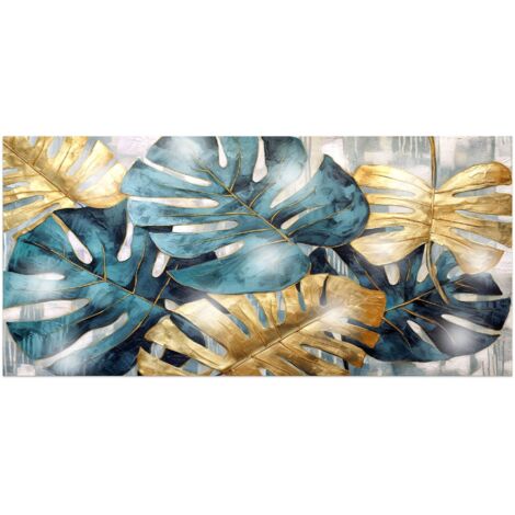 Lupia - Quadro Moderno MONDIE' LEAVES RELIEF con Stampa Alta Definizione, Lamina Argento o Oro, Adatto a Soggiorno e Camera, Made in Italy, 31x66 cm, poster su Legno (1/4)