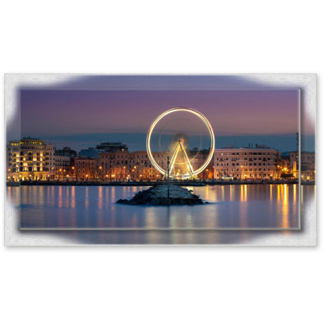 Lupia - Quadro moderno su Tela con Cornice stampata NEWEXT 75x135 cm, paesaggi localismi italiani, per casa soggiorno capezzale camera da letto hotel ufficio, BARI LUNGOMARE RUOTA PANORAMICA (1/4)