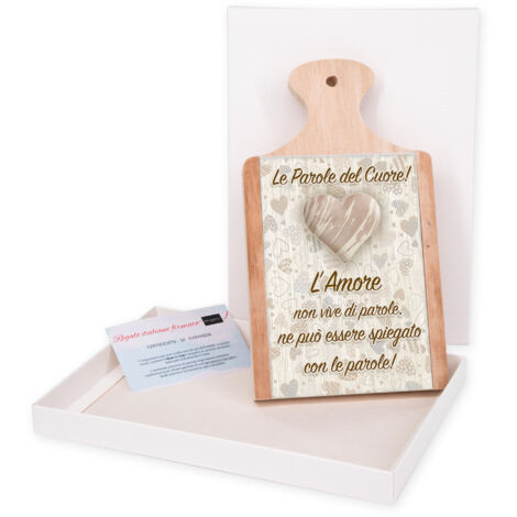 Lupia - Bomboniera con Scatola bianca TAGLIERE in legno con vetro stampato LE PAROLE DEL CUORE 12x21 cm, idea regalo per Matrimonio Cresima Comunione Battesimo Anniversario Compleanno (1/4)