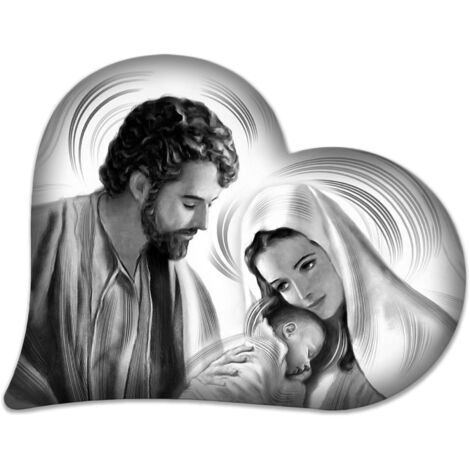 Lupia - Quadro Capezzale, Collezione HEART NATIVITY GREY Sacra Famiglia, Design Unico, Adatto a Stili Moderni e Classici, 100% Made in Italy, Grigio, 50x65 cm, Legno (1/4)