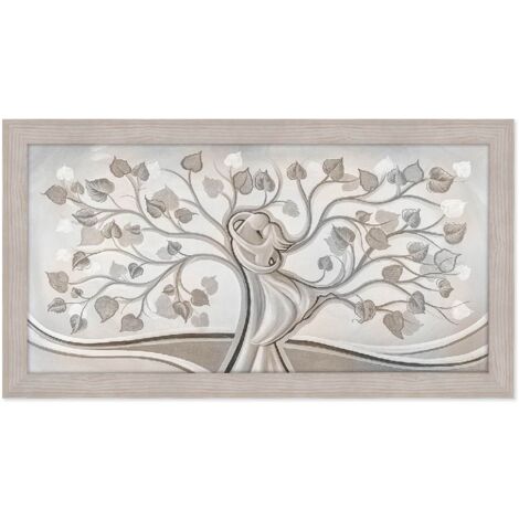 Lupia - Quadro moderno soggiorno camera da letto amore e famiglia con cornice BOSTON colore BEIGE 60x110 cm ALBERO ABBRACCIO MIX stampa su pannello in legno