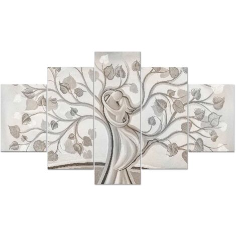 Lupia - Quadro Moderno VOGUE 66x115 cm ALBERO ABBRACCIO MIX a 5 Pezzi, Stampe Artistiche modulari Amore famiglia, Pannelli Legno Ecologico MDF, Pronti da Appendere, Soggiorno Camera da letto, Ufficio