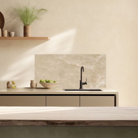 Lupia Pannello Paraschizzi Schienale Cucina con decorazione stampata, MARMO BEIGE, in Alluminio composito, Facile da applicare, Lavabile Ignifugo Resistente all'Acqua 120xH62,5 cm