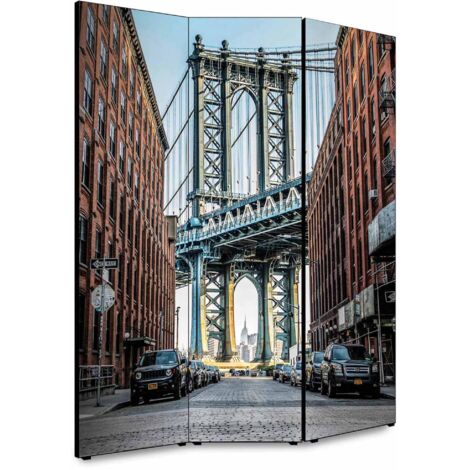 Lupia - Separe' per interni, Divisorio 135,6 x H 176 x P 3,1 cm MANHATTAN BRIDGE CARS paravento 3 Ante in legno con Tele stampate fronte retro Soggetto unico (1/4)