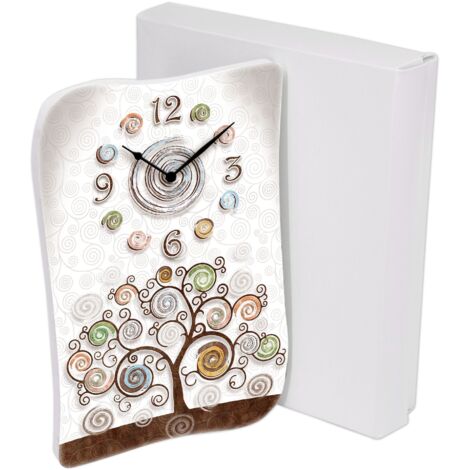 Lupia - Bomboniera con Scatola bianca OROLOGIO GEA parete o tavolo legno stampato TREE WHITE albero della vita 15x21 cm idea regalo Matrimonio Cresima Comunione Battesimo Anniversario Compleanno