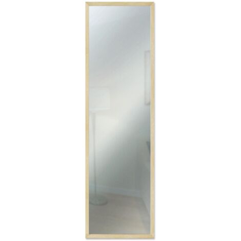Lupia Specchio da parete moderno 34x114 cm Mirror OPTICAL Naturale, con cornice in legno naturale sottile, design lungo, specchiera per camera da letto, soggiorno, ingresso, verticale
