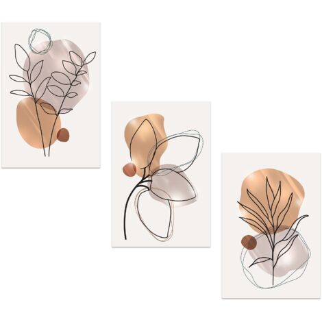 Lupia - Set 3 Quadri Moderni MONDIE' STYLIZED LEAVES con Stampa Alta Definizione, Lamina Argento o Oro, Adatti a Soggiorno e Camera, Made in Italy, 31x46 cm, poster su Legno