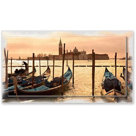 Lupia - Quadro moderno su Tela con Cornice stampata NEWEXT 75x135 cm, paesaggi localismi italiani, per casa soggiorno capezzale camera da letto hotel ufficio, VENEZIA GONDOLE ISOLA SAN GIORGIO (1/4)
