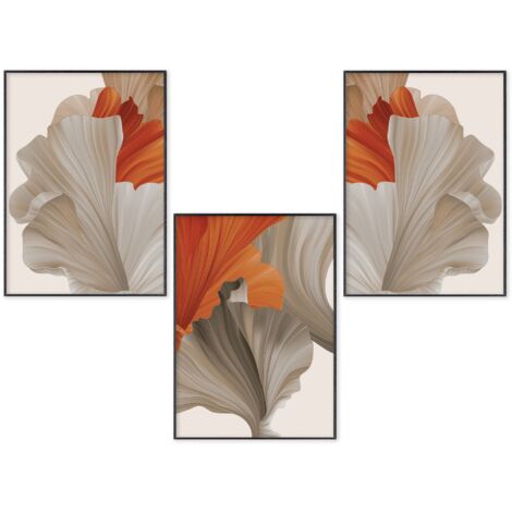 Lupia POSTER Set 3 stampe da parete FLOWERS ORANGE A3 29,7x42 cm ART PRINTS METAL con finitura metallizzata per soggiorno, camera da letto, cucina, astratti alta qualita', SENZA CORNICE (1/4)
