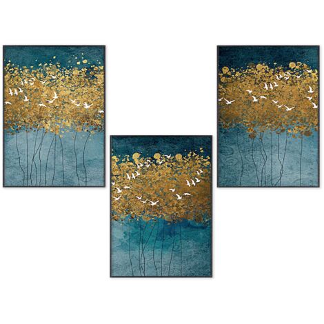 Lupia POSTER Set 3 stampe da parete FLYING TREES A3 29,7x42 cm ART PRINTS METAL finitura metallizzata per soggiorno, camera da letto, cucina, astratti alta qualita', SENZA CORNICE (1/4)