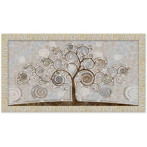 Lupia - Quadro Moderno con Cornice GIOVY Bianca Oro, TREE MIX, Stampa su Pannello in Legno con Glitter, Adatto per Soggiorno, Camera da Letto, Cucina, Ufficio, 60x110 cm, tema Albero della Vita
