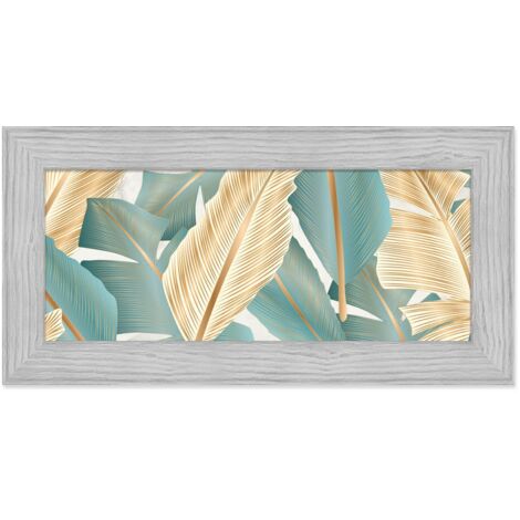 Lupia - Quadro moderno, per soggiorno camera da letto, con cornice BOSTON colore GREY, 28x57 cm, LUXURY LEAVES stampa su pannello in legno, stile naturale tropicale