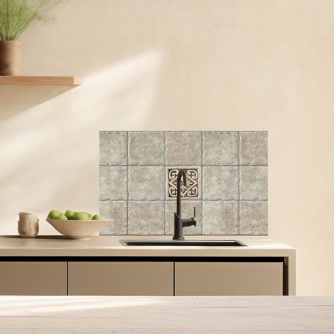 Lupia Pannello Paraschizzi Schienale Cucina con decorazione stampata, TILES BROWN CLASSIC, in Alluminio composito, Facile da applicare, Lavabile Ignifugo Resistente all'Acqua 90xH62,5 cm