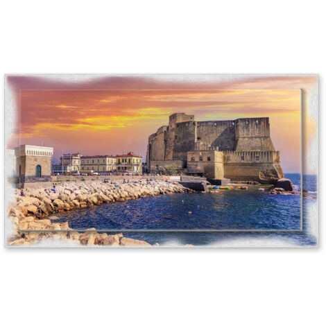 Lupia - Quadro moderno su Tela con Cornice stampata NEWEXT 75x135 cm, paesaggi localismi italiani, per casa soggiorno capezzale camera da letto hotel ufficio, NAPOLI CASTELLO MEDIEVALE (1/4)