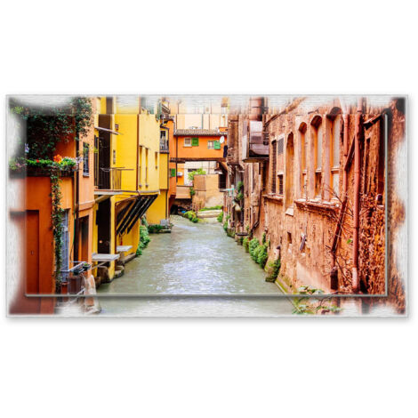 Lupia - Quadro moderno su Tela con Cornice stampata NEWEXT 75x135 cm, paesaggi localismi italiani, per casa soggiorno capezzale camera da letto hotel ufficio, BOLOGNA CANALE NEL CENTRO STORICO (1/4)