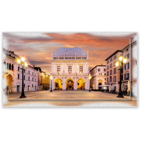 Lupia - Quadro moderno su Tela con Cornice stampata NEWEXT 75x135 cm, paesaggi localismi italiani, per casa soggiorno capezzale camera da letto hotel ufficio, BRESCIA PALAZZO DELLA LOGGIA (1/4)
