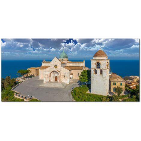 Lupia - Quadro moderno su Tela Canvas DEEP 65X143 cm, con paesaggi e localismi italiani, per casa, soggiorno, capezzale camera da letto, hotel, ufficio, ANCONA - CATTEDRALE DI SAN CIRIACO (1/4)